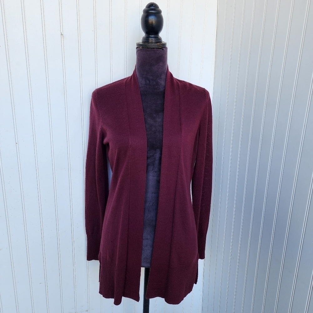 Ann Taylor Burgundy Open Front Cardigan